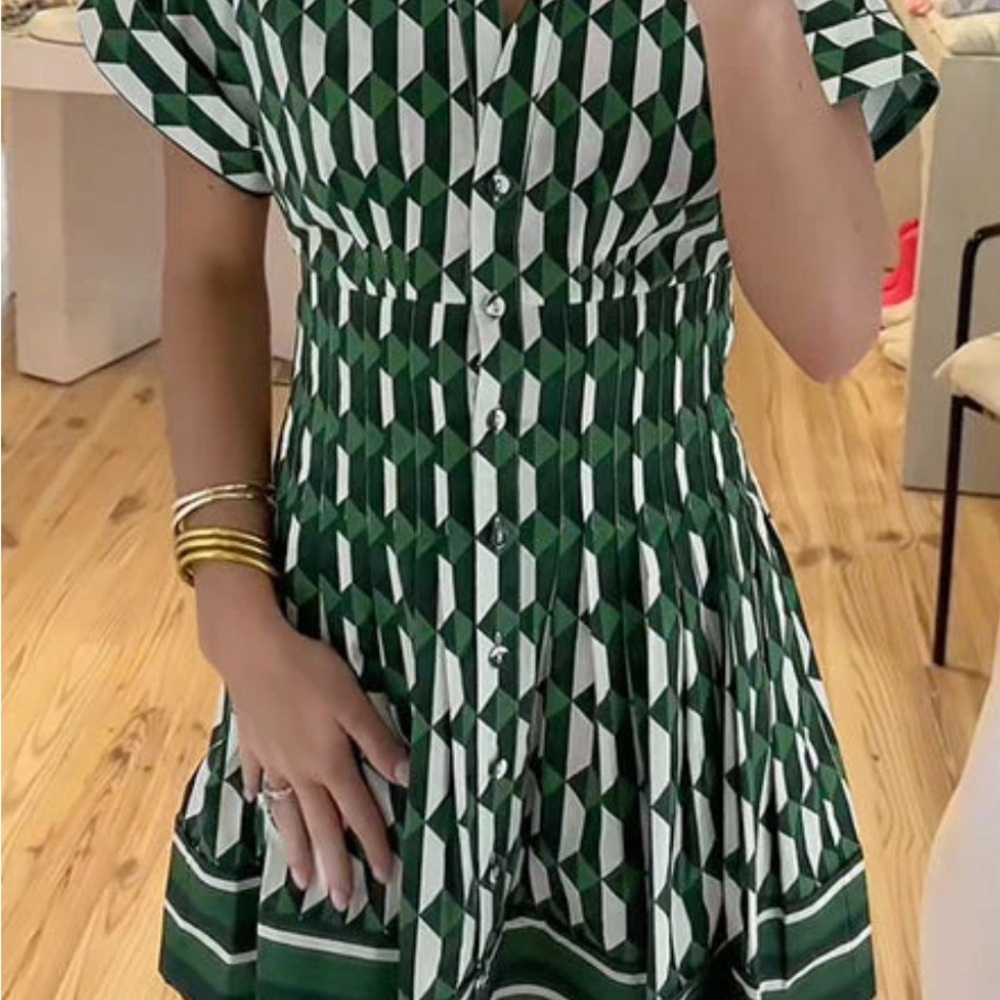 Green Geometric Pattern Dress - image 3